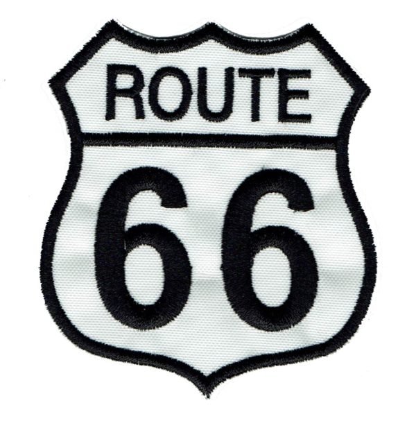 Parche bordado Route 66 blanco   8 x 8,5 cm.