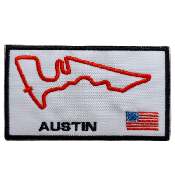 Parche bordado circuito de Austin 9,5 x 5,5 cm. (F1-006)
